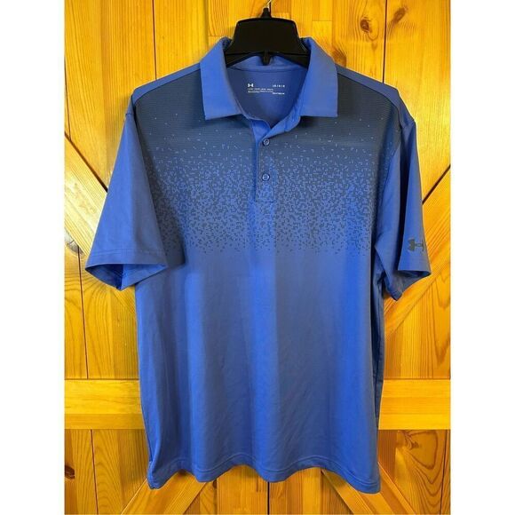 Under Armour Mens Golf Polo Shirt Blue Heat Gear Short Sleeve Stretch Logo Size - Picture 1 of 6